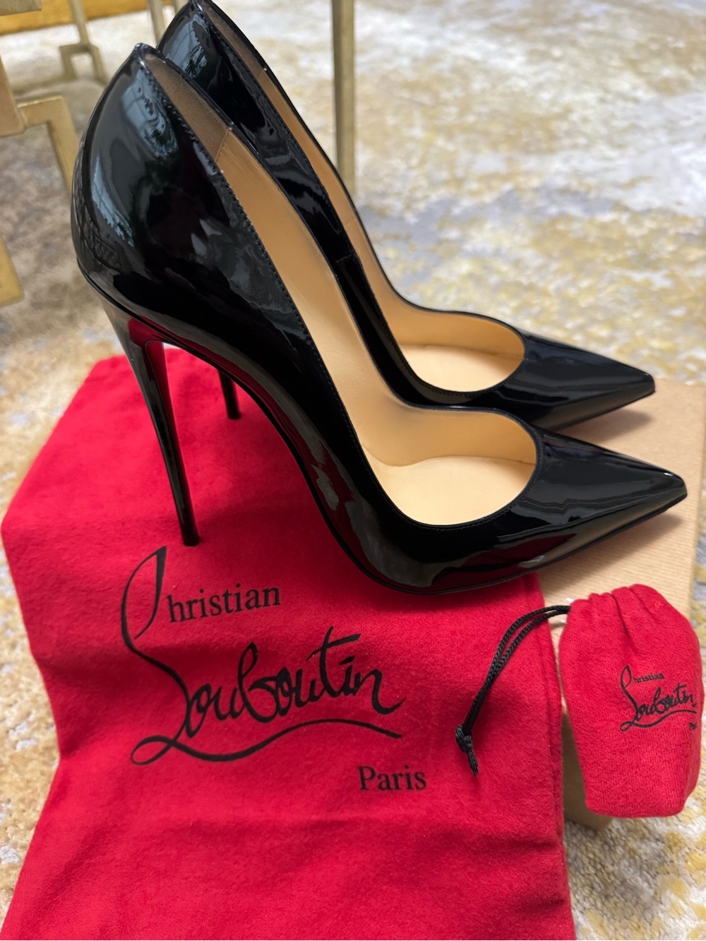 Christian Louboutin Black Patent Leather Pointed-Toe Stiletto Pumps